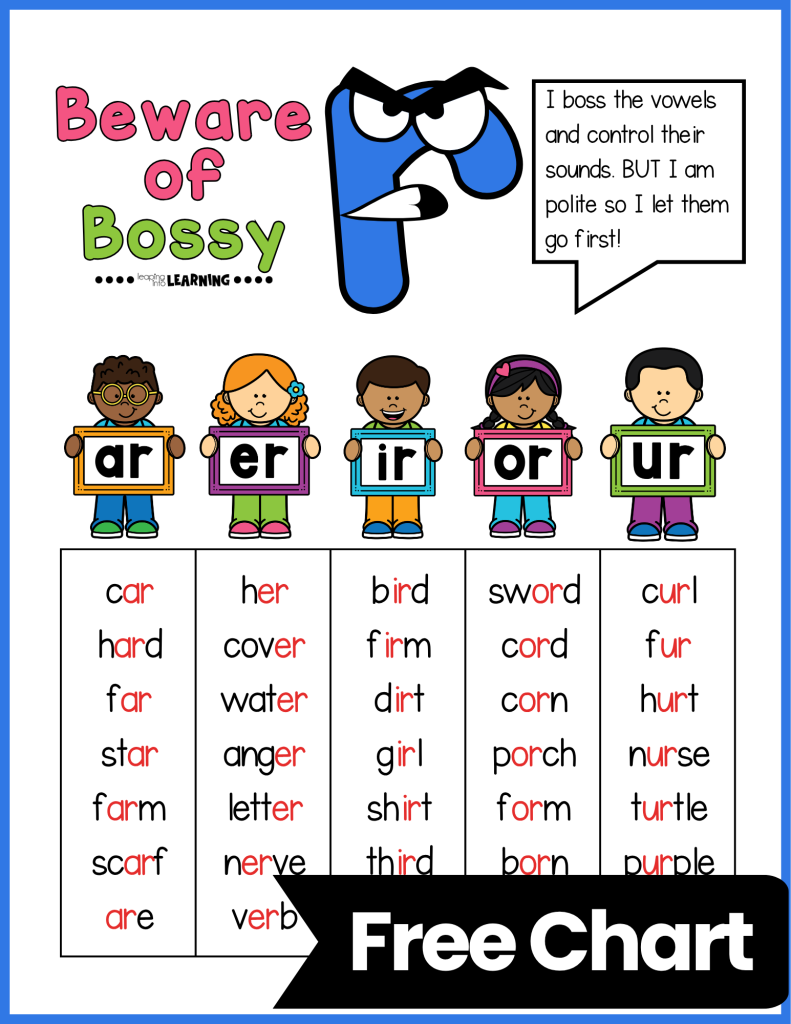 Free printable Bossy R chart for kids
