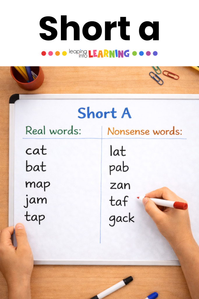 Short a sound practice with real and nonsense words to build short vowel sounds and vowel sounds skills
