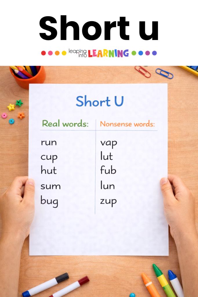Short u practice with real and nonsense words to build short vowel sounds and strengthen vowel sounds skills