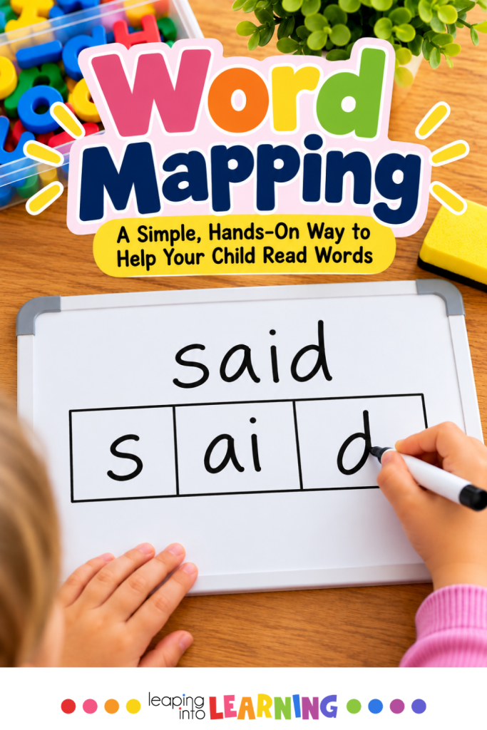 Word mapping activity showing how the sounds in the high frequency word “said” connect to the letters s, ai, and d - our brains learn this way instead of trying to memorize sight words